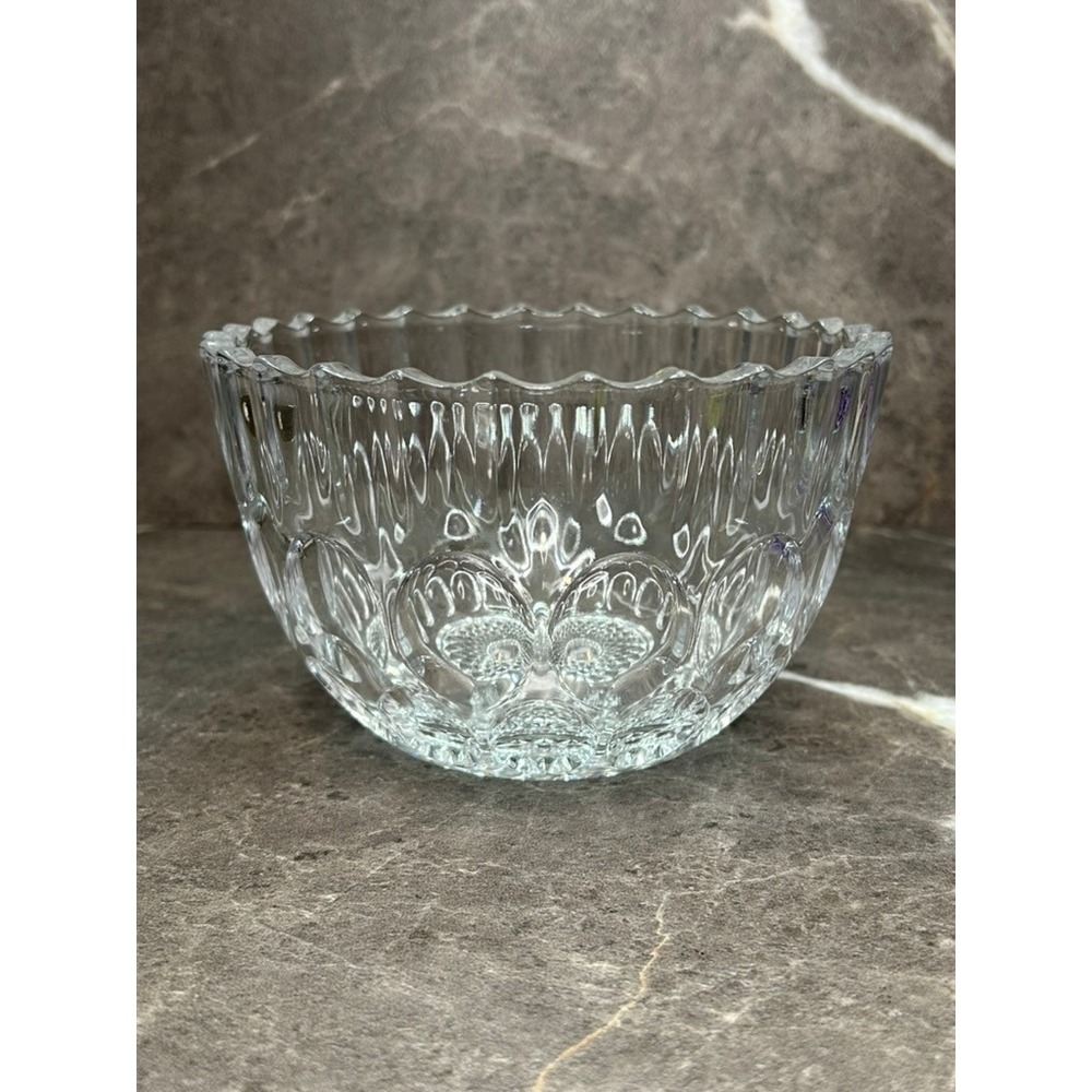 Vintage Homco Clear Glass Cubist Fairy Lamp Bottom Base Scalloped Votive Holder